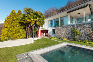 Modern house with swimming pool, view outdoor
