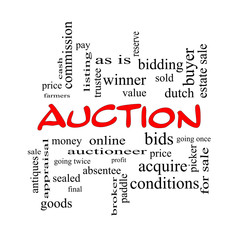 Auction Word Cloud Concept in red caps