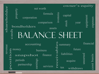 Balance Sheet Word Cloud Concept on a Blackboard