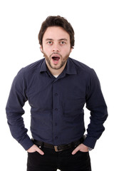 young casual man portrait in a white background