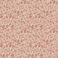 Lace seamless pattern with flowers on beige background