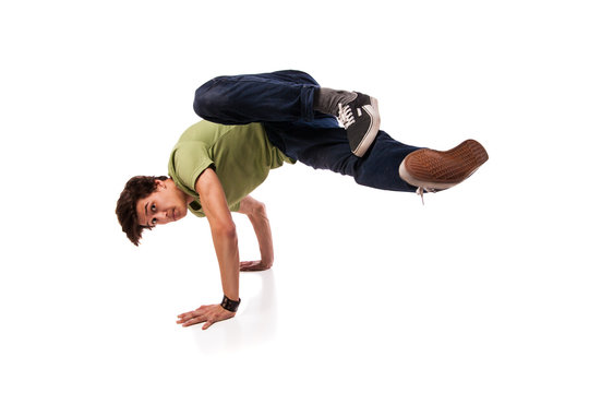 Hip hop dancer performing isolated over white