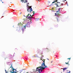 Floral watercolor background. Roses. - obrazy, fototapety, plakaty