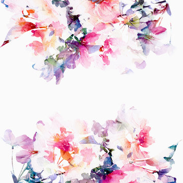 Floral watercolor background. Roses.