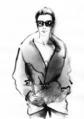woman in coat.  Hand painted fashion illustration