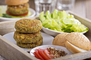 Vegan burgers with chickpeas and vegetables
