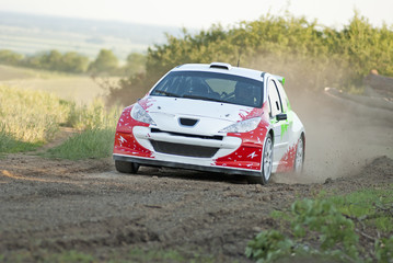 Rally car in action - gravel - Peugeot