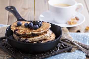 Pancakes with banana and blueberries