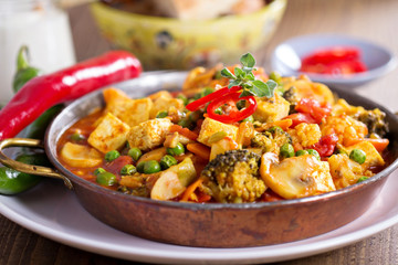 Vegan curry with tofu and vegetables - obrazy, fototapety, plakaty