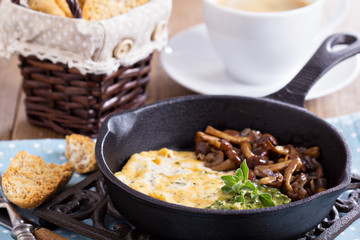 Vegan tofu omelet with mushrooms and pesto