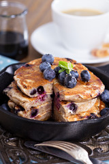 Pancakes with banana and blueberries