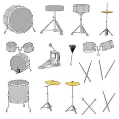 cartoon image of musical instruments - drum set