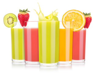tasty summer fruit drinks in glass with splash
