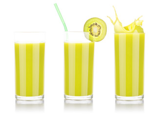 Smoothies of kiwi in glass with splash