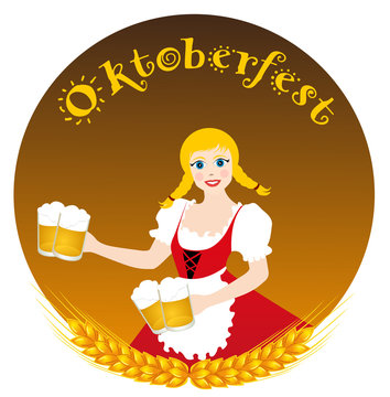 illustrazione di ragazza con boccali di birra