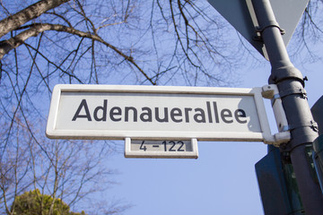 famous german adenauerallee street sign in bonn