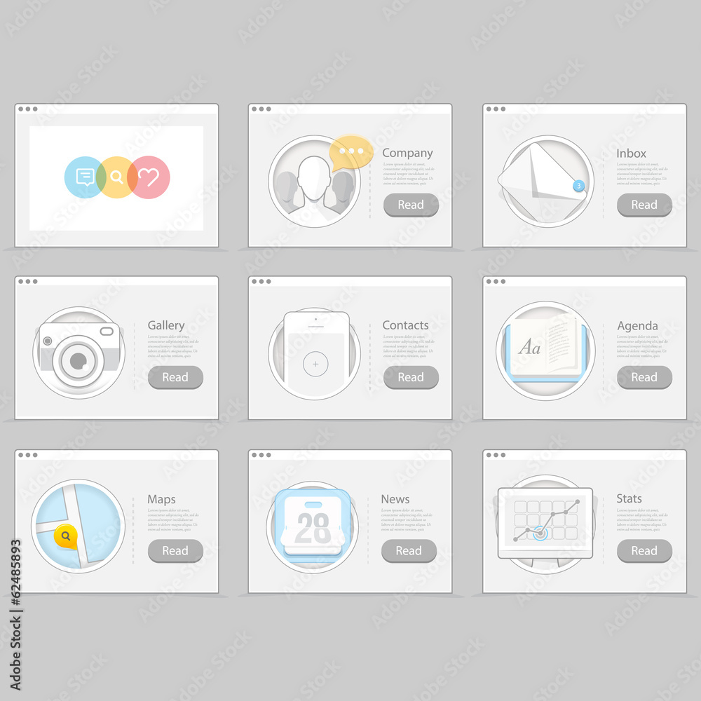 Wall mural set of flat concept icons elements for web and mobile services