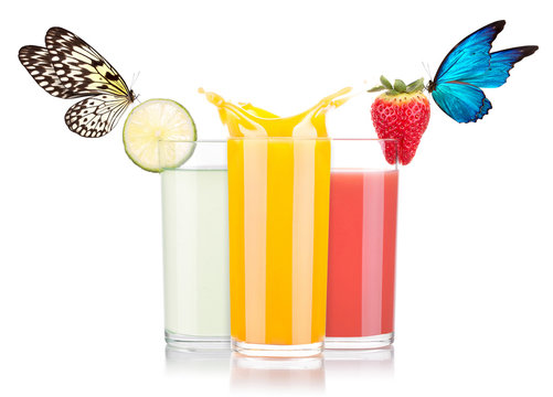 tasty summer fruit drinks beautiful butterfly