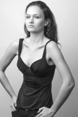 Fototapeta premium Black and white of beautiful woman with long messy hair