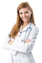 Fototapeta premium Portrait of young doctor in a white coat