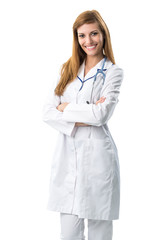 Portrait of young doctor in a white coat