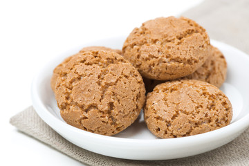 biscotti cookies in a bowl, close-up, isolated