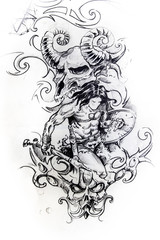 Viking warrior, sketch of tattoo