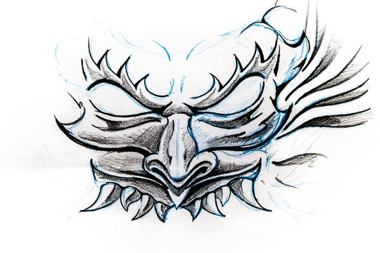 Devil mask, sketch of tattoo