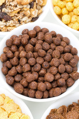chocolate flakes and breakfast cereals, close-up