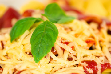 Penne pasta with a tomato bolognese beef sauce