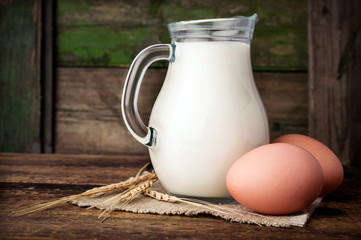 Baking ingredients : milk, eggs and wheat