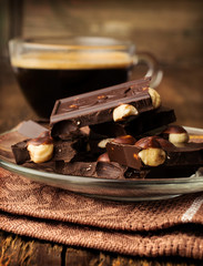 Fototapeta na wymiar black chocolate with nuts