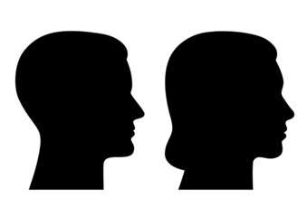Set: Frauenkopf, Männerkopf im Profil – Vektor und freigestellt