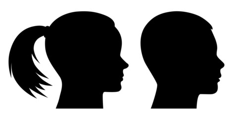 Set: Mädchenkopf, Jungenkopf im Profil – Vektor und freigestellt