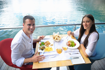 couple having lanch at beautiful restaurant