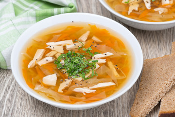 vegetable soup with chicken, top view