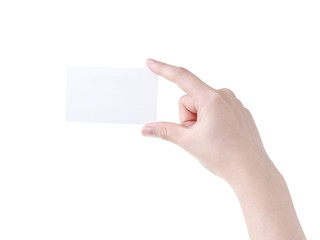Obraz premium woman hand holding blank card isolated on white background