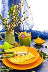 Easter table setting bunch willow catkins