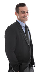 Isolated happy handsome businessman in suit and tie.