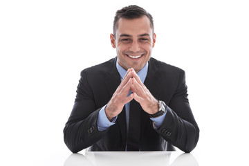 Isolated happy handsome businessman in suit and tie.