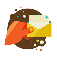 Man holding an envelope with a letter. Flat design modern vector