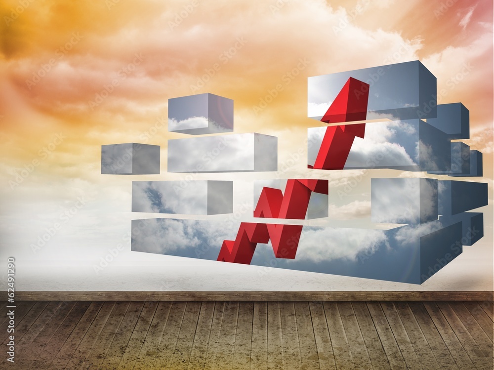 Poster Composite image of arrow in sky on abstract screen