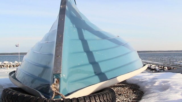 A boat turned upside down