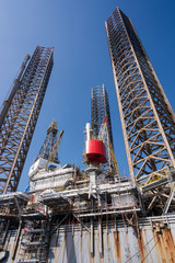 Jack up oil rig at shipyard with almost fully jacking leg up