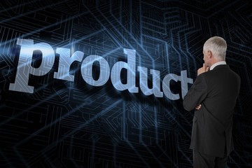 Product against futuristic black and blue background