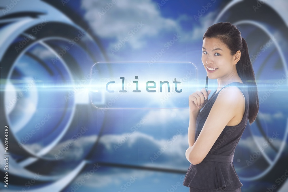 Poster Client against clouds in a futuristic structure