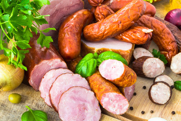 variety meat products vegetables