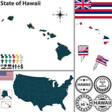 Map of state Hawaii, USA