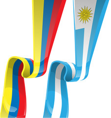  uruguayan & colombian ribbon flag on background