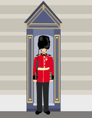 royal British guardsman holding a rifle and standing near a guar © diavolessa
